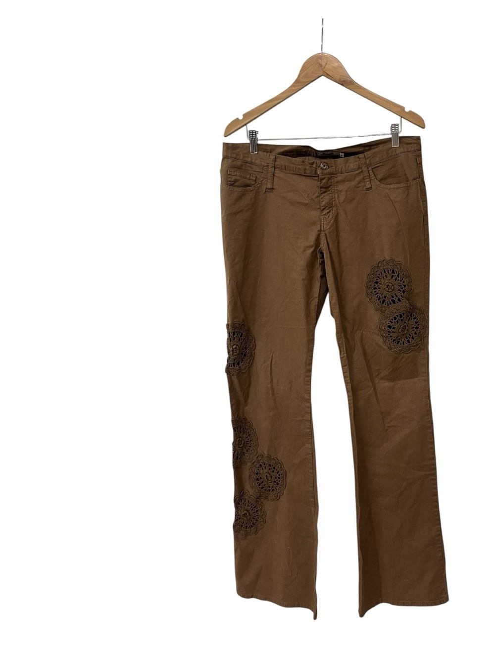 Vintage Y2K Moschino Low Rise Flare Brown Embroidered Pants 34